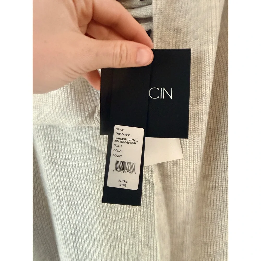 TOCCIN Liliana Sweater Dress Soft Gray Wool Cashmere Scarf Neck Midi Dress L - Picture 9 of 10